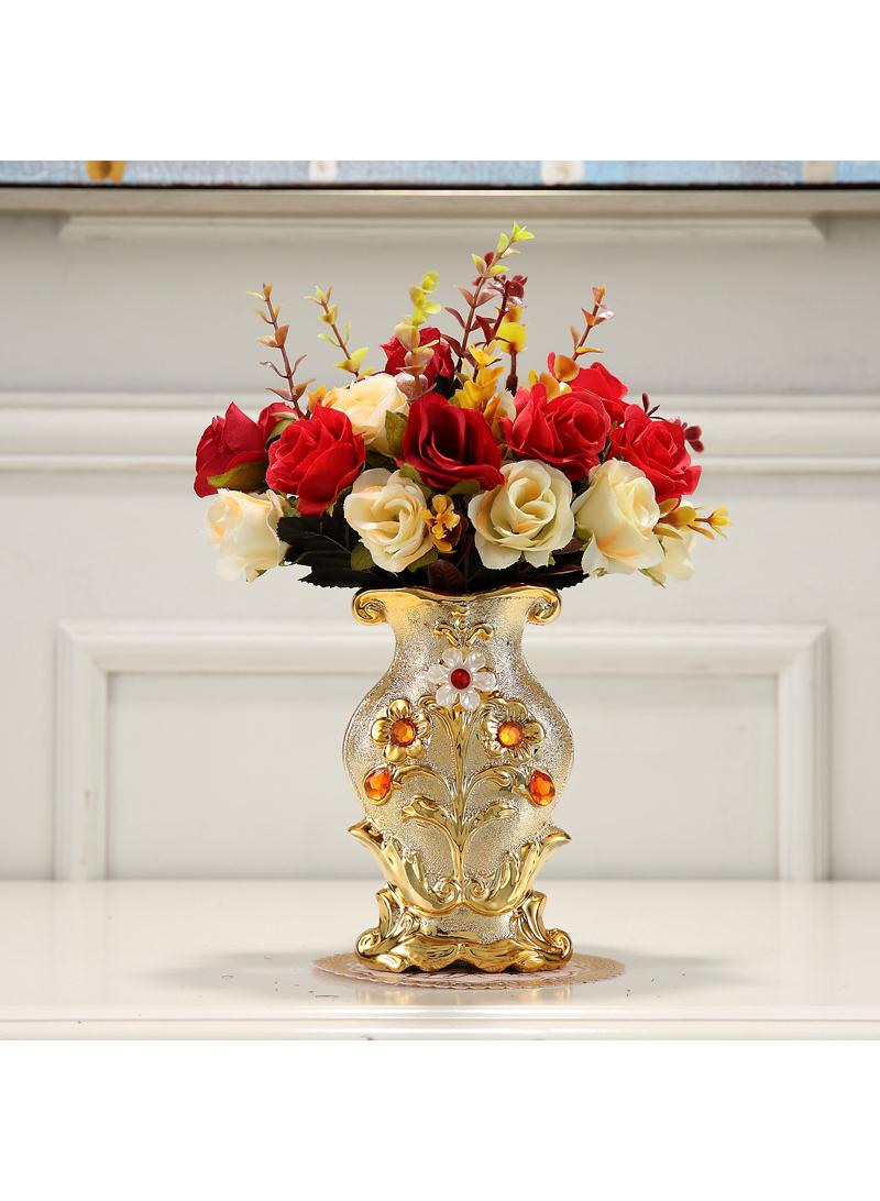 Bluejw Chinese ceramic vase for dining table and coffee table home decorations gold ceramic vase inlaid with red glazed glass elegantly - Image 4