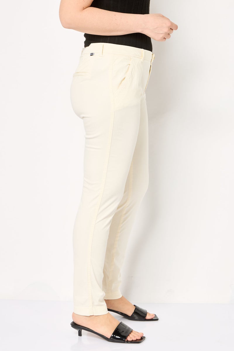 Reiko Women Chino Fit Solid Pants, Cream - Image 3