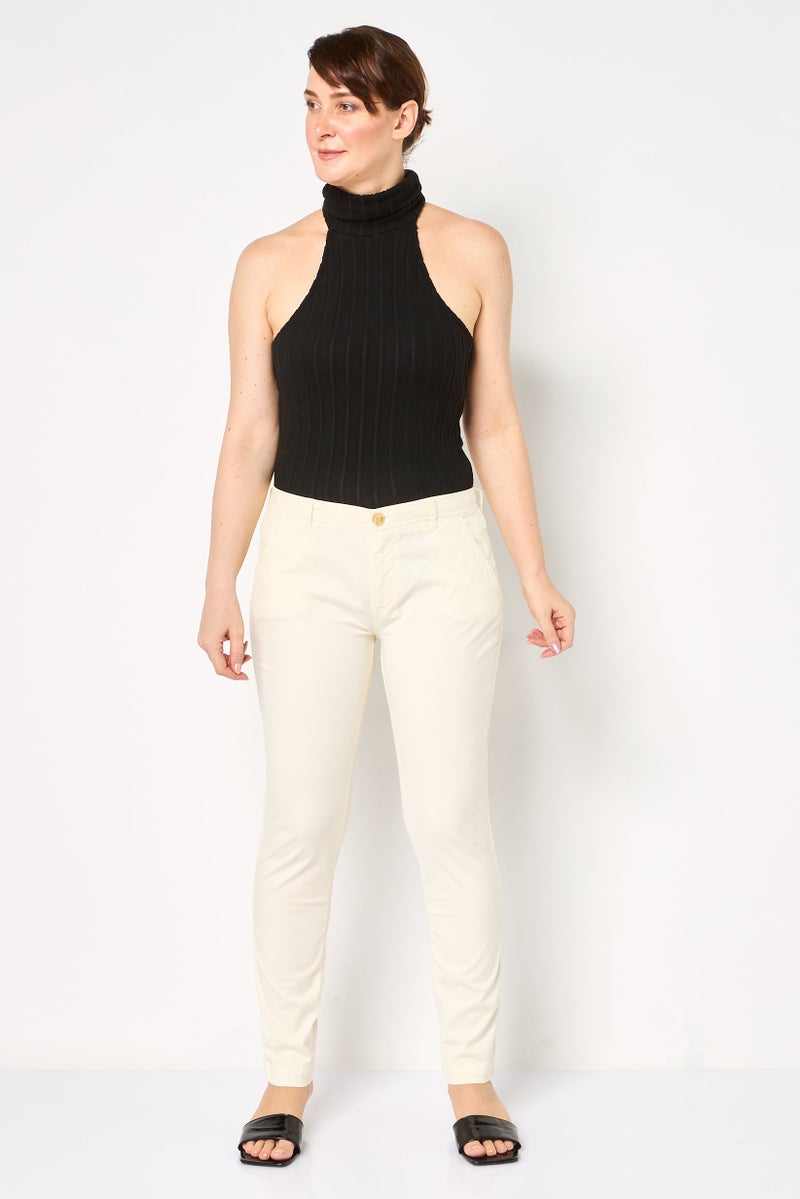 Reiko Women Chino Fit Solid Pants, Cream - Image 2