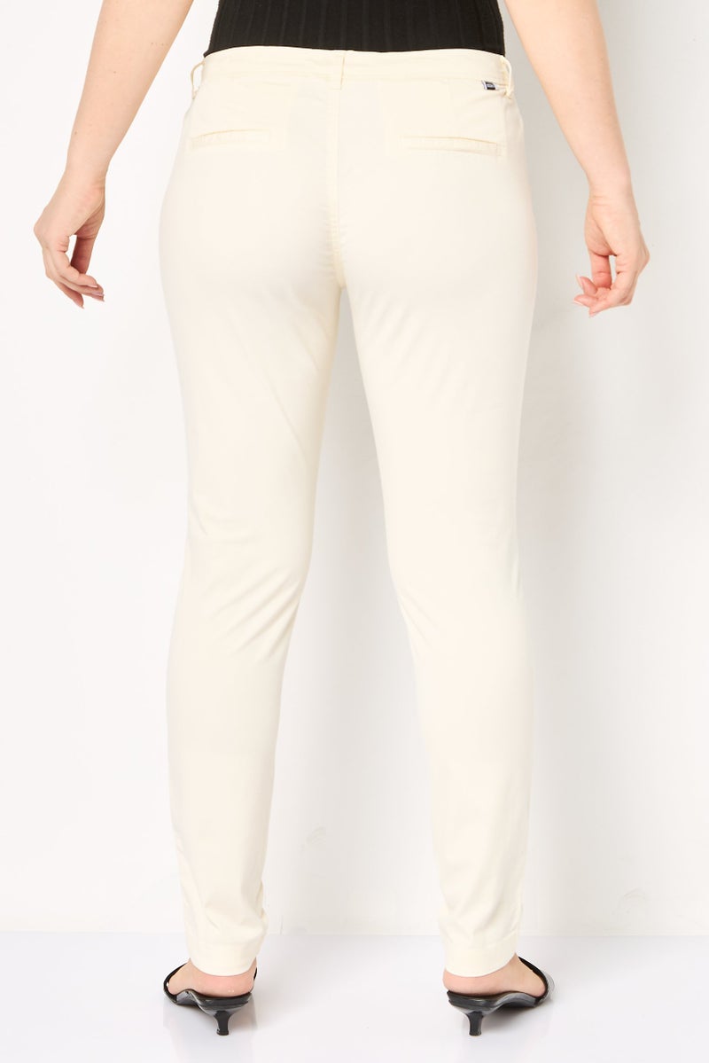 Reiko Women Chino Fit Solid Pants, Cream - Image 4