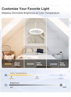 ماركة غير محددة مقبس مروحة ضوء مع جهاز تحكم عن بعد، 3 ألوان 3000K-6500K لمبة إضاءة LED عاكسة للضوء في مروحة السقف لغرفة النوم والمطبخ وغرفة التخزين والخزانة ومراوح السقف الصغيرة اللاسلكية مع أضواء متعددة الألوان  - Image 1