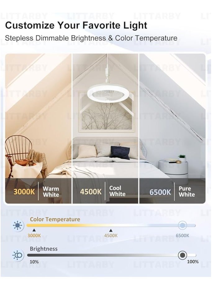 Socket Fan Light with Remote Control, 3 Colors 3000K-6500K Dimmable LED Light Bulb Fan Screw in Ceiling Fan for Bedroom, Kitchen, Storage Room, Closet, Wireless Small Ceiling Fans with Lights Multicolor  - Image 1