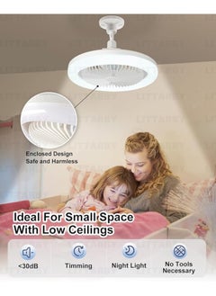 ماركة غير محددة مقبس مروحة ضوء مع جهاز تحكم عن بعد، 3 ألوان 3000K-6500K لمبة إضاءة LED عاكسة للضوء في مروحة السقف لغرفة النوم والمطبخ وغرفة التخزين والخزانة ومراوح السقف الصغيرة اللاسلكية مع أضواء متعددة الألوان  - Image 4