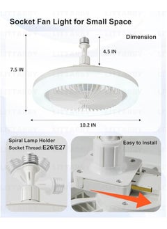 ماركة غير محددة مقبس مروحة ضوء مع جهاز تحكم عن بعد، 3 ألوان 3000K-6500K لمبة إضاءة LED عاكسة للضوء في مروحة السقف لغرفة النوم والمطبخ وغرفة التخزين والخزانة ومراوح السقف الصغيرة اللاسلكية مع أضواء متعددة الألوان  - Image 5