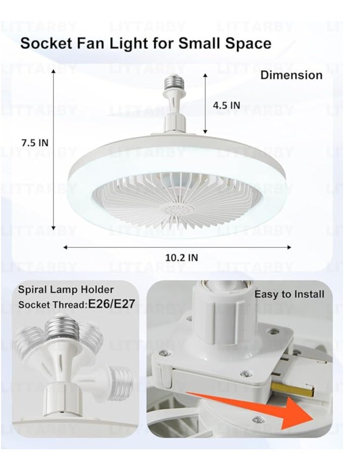 Socket Fan Light with Remote Control, 3 Colors 3000K-6500K Dimmable LED Light Bulb Fan Screw in Ceiling Fan for Bedroom, Kitchen, Storage Room, Closet, Wireless Small Ceiling Fans with Lights Multicolor  - Image 5