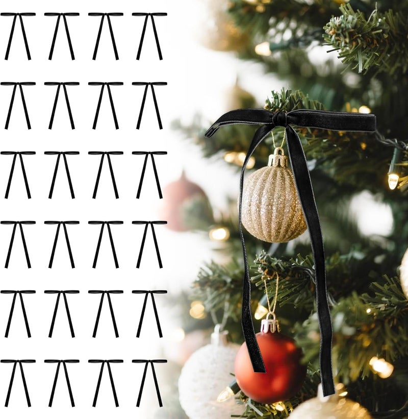 Utehilly Black Vintage Velvet Bows Decorations Small Ornaments for Christmas Tree, Garland, Wreath, Door, Outdoor (24 Pcs, 5 * 7 Inch) - Image 1