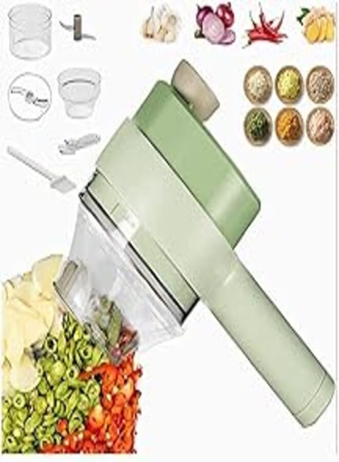 4 in 1 Electric Vegetable Cutter with Brush - Portable Cordless Small Slicer Cutter for Garlic/Pepper Chili/Onion/Celery/Ginger 