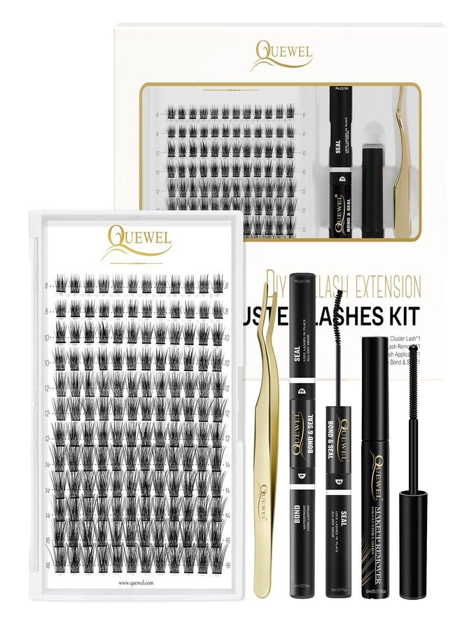 QUEWEL DIY Eyelash Extensions Kit, Lash Clusters 144 Pcs, Clusters Eyelash Applicator Tool, Super Hold Cluster Lashes Bond and Seal, Glue Remover Easy to Apply at Home(S012-Kit) - Image 1