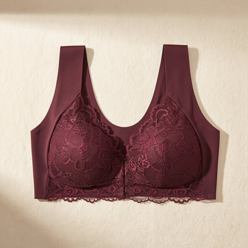 Super Stretch Multi Figure Fit Wireless Bra Front Closure Lace 3XL Coffee Women - Image 2