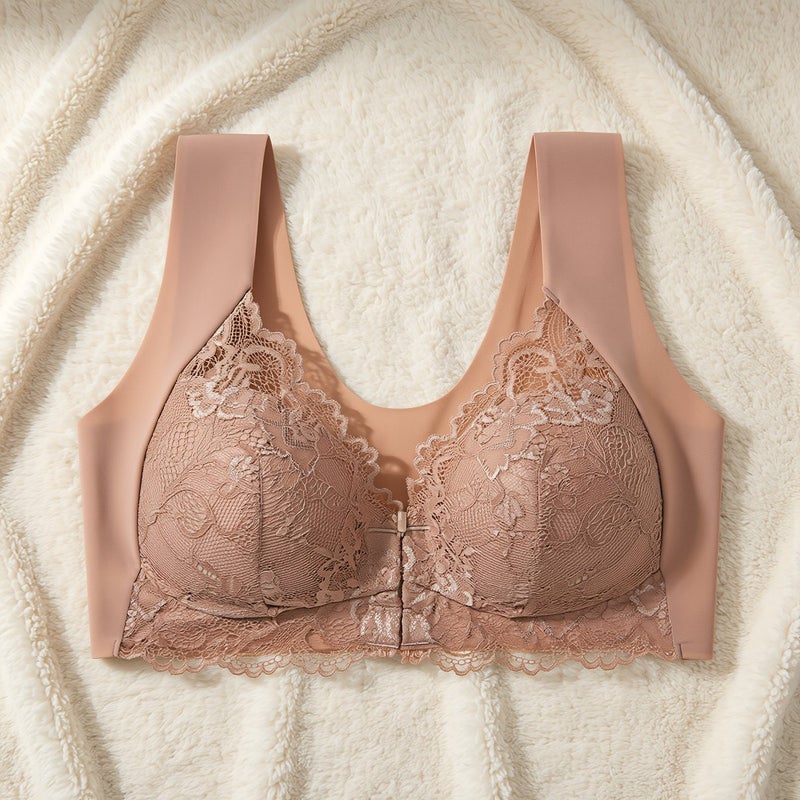 Super Stretch Multi Figure Fit Wireless Bra Front Closure Lace 3XL Coffee Women - Image 4