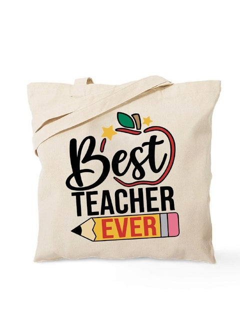 Teacher Canvas Tote Bag – Off-White, 40×40 cm, Padded Inner Lining