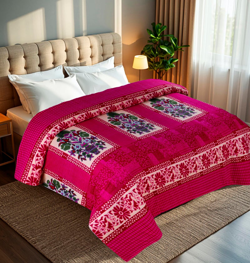 CHANDRAVATI Fleece|| Quilt Cover/Duvet Cover/Rajai Cover/Blanket Cover for Winters (GC-Pink, 90x100) - Image 1