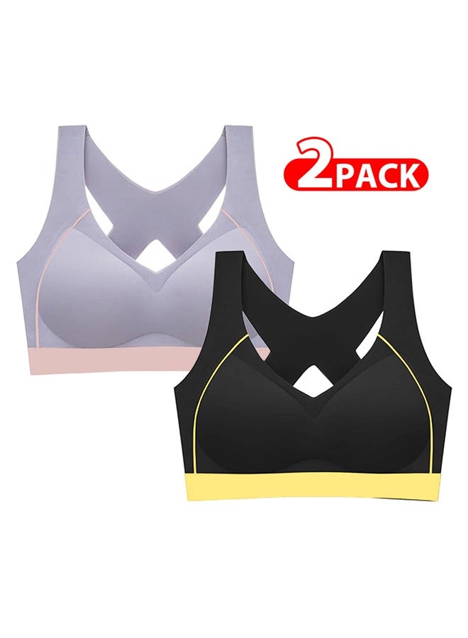 MARGOUN 2 Pack For Women's Large Size Bra with Stretch Seamless Wireless Lightly Lined Comfort Bra with Support Compression Wirefree Everyday Bra Multicolour - Image 1