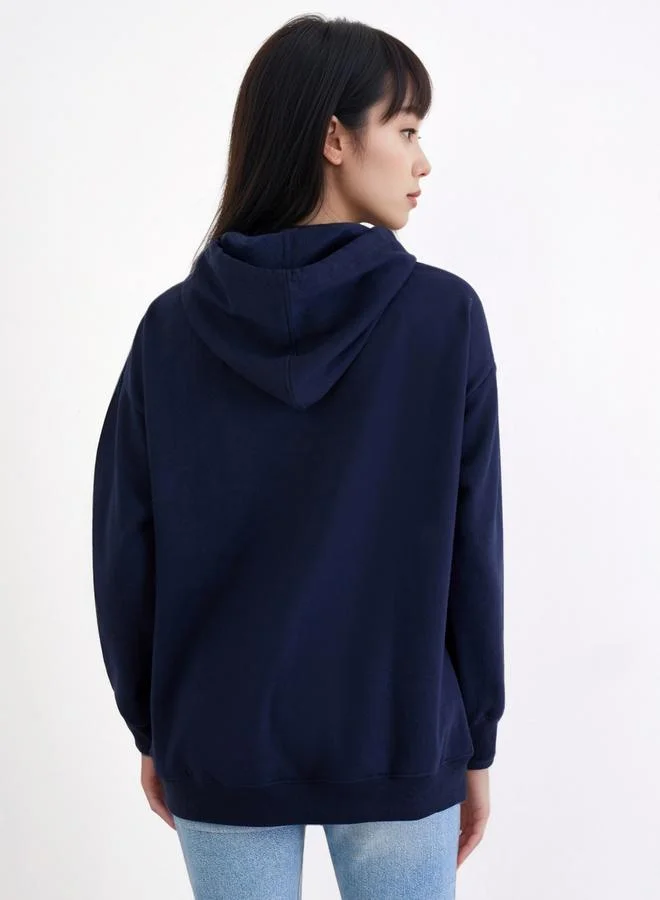 Styli Women Dark Blue Regular Fit Color Block Hoodie