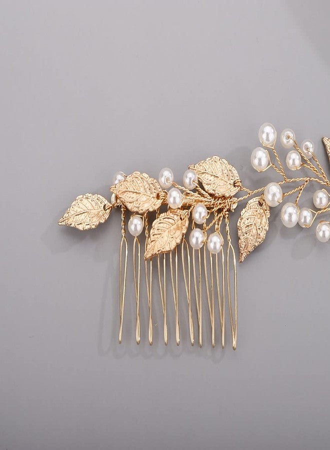 Chargances Bridal Pearl Crystal Hair Vine Comb Wedding Gold Long Headband Hair Comb Fashion Handmade Headpiece Bridal Hair Accessories for Wedding Prom Flower Girl (Gold) - Image 4
