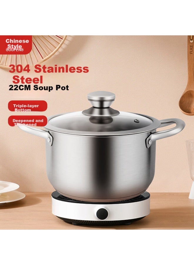 Guofeng 304 Stainless Steel Soup Pot With Heat-resistant Handle And Thickened Bottom 22cm Household Stew Pot Cooking Pot For Gas And Induction Cooker - Image 1