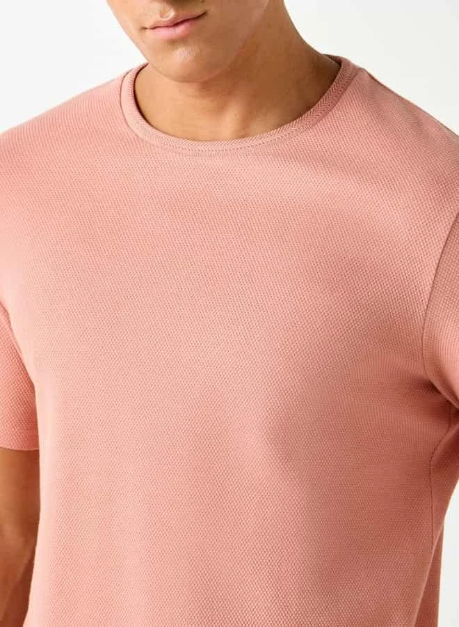 Iconic Iconic Textured T-shirt with Short Sleeves and Crew Neck