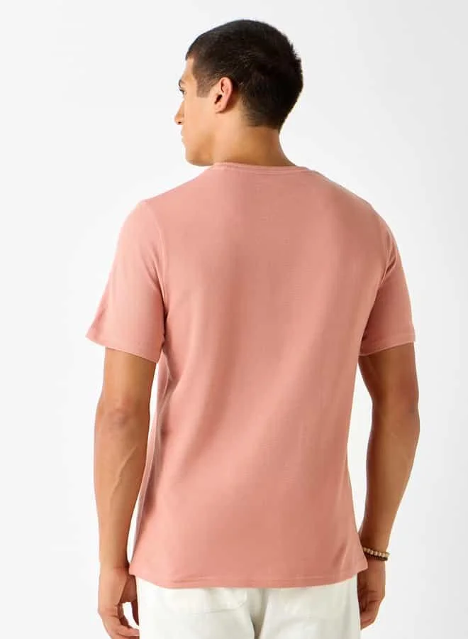 Iconic Iconic Textured T-shirt with Short Sleeves and Crew Neck