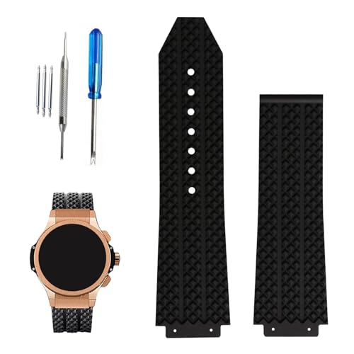 XIW Compatible for 19mm× 25mm× 22mm Hublot Big Bang Rubber Watch Band Replacement for men Silicone Wirstband Strap women Bracelet, Black - Image 1