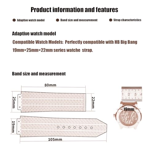 XIW Compatible for 19mm× 25mm× 22mm Hublot Big Bang Rubber Watch Band Replacement for men Silicone Wirstband Strap women Bracelet, Black - Image 2
