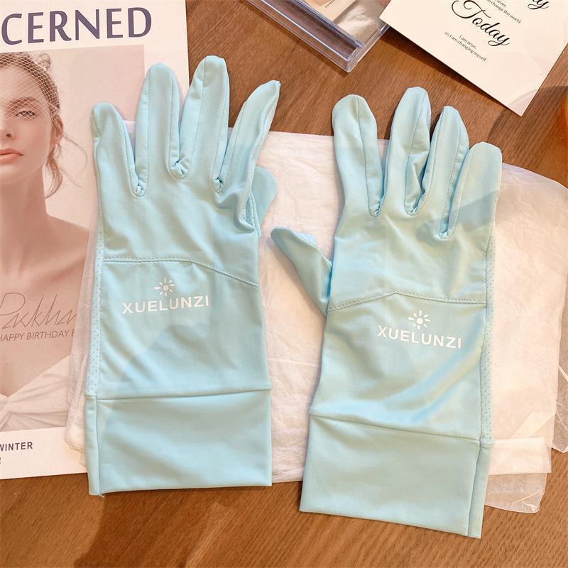 Driving Gloves womens summer sun protection breathable UV protection Ice Silk oversleeve short ice sleeve fashion touch screen Blue (Sun)