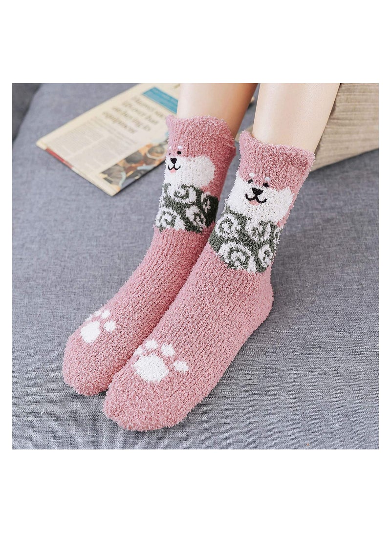 SYOSI Womens Fuzzy Socks Winter Warm Soft Fluffy Slipper Socks C ute Animal Crew Sock Sleeping Bed Cozy Socks,5 Pairs - Image 3