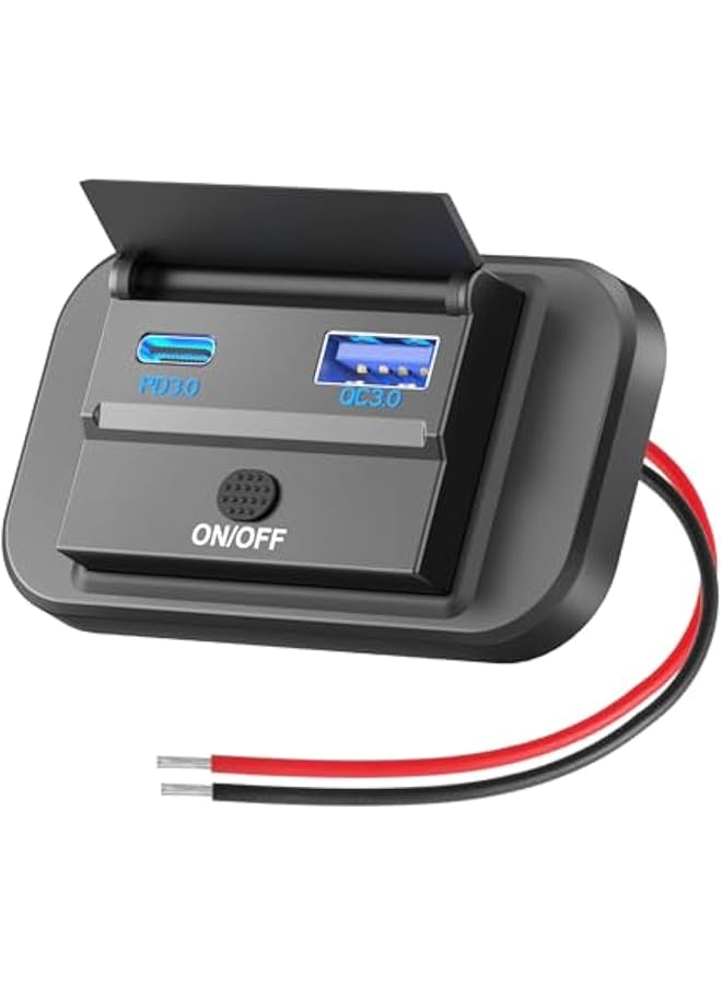 شاحن سيارة USB، منفذ USB للسيارة 12 فولت، خفيف الوزن، سهل التركيب على السطح، مزود بمنفذ USB C PD بقوة 30 وات وQC 3.0 بقوة 18 وات، منافذ USB للسيارة، شاحن هاتف سريع للسيارة مزود بزر تشغيل، مناسب للسي - Image 1