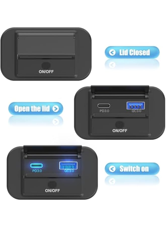 شاحن سيارة USB، منفذ USB للسيارة 12 فولت، خفيف الوزن، سهل التركيب على السطح، مزود بمنفذ USB C PD بقوة 30 وات وQC 3.0 بقوة 18 وات، منافذ USB للسيارة، شاحن هاتف سريع للسيارة مزود بزر تشغيل، مناسب للسي - Image 4
