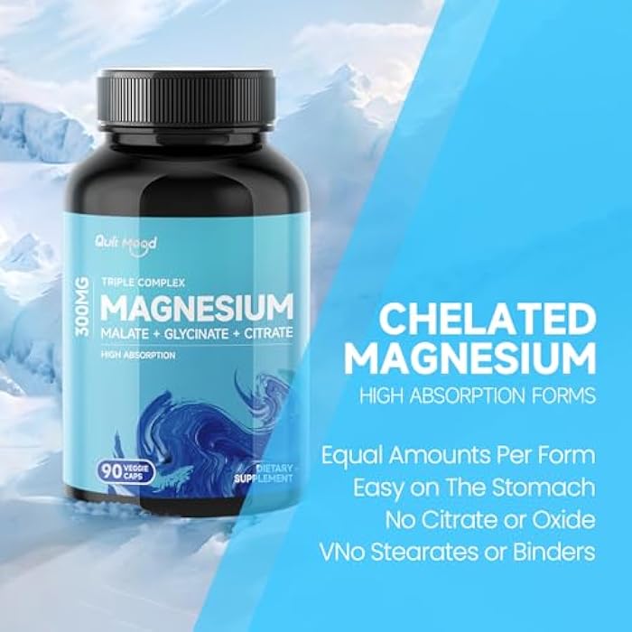 Quit mood Quitmood Triple Magnesium Complex | 300mg of Magnesium Glycinate, Malate, & Citrate for Muscles, Nerves, & Energy | High Absorption | Vegan, Non-GMO | 90 Capsules - Image 2