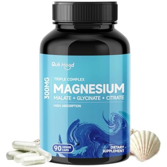 Quit mood Quitmood Triple Magnesium Complex | 300mg of Magnesium Glycinate, Malate, & Citrate for Muscles, Nerves, & Energy | High Absorption | Vegan, Non-GMO | 90 Capsules - Image 1