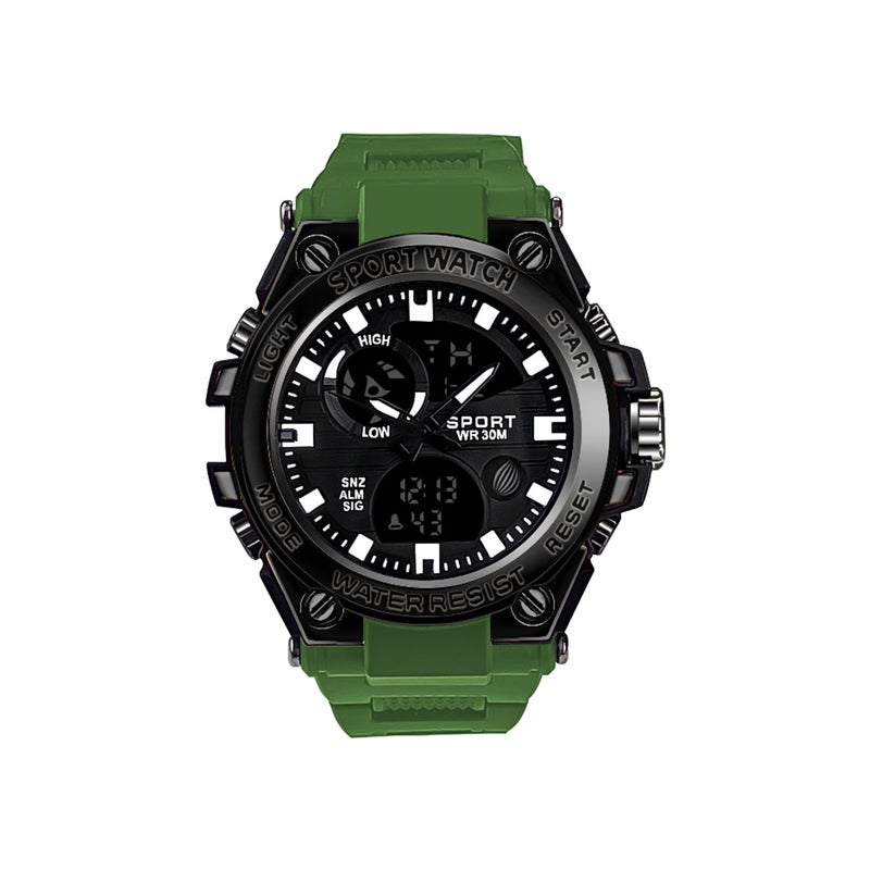 Multi-Function Military Waterproof Youth Sports Watch Green belt Black