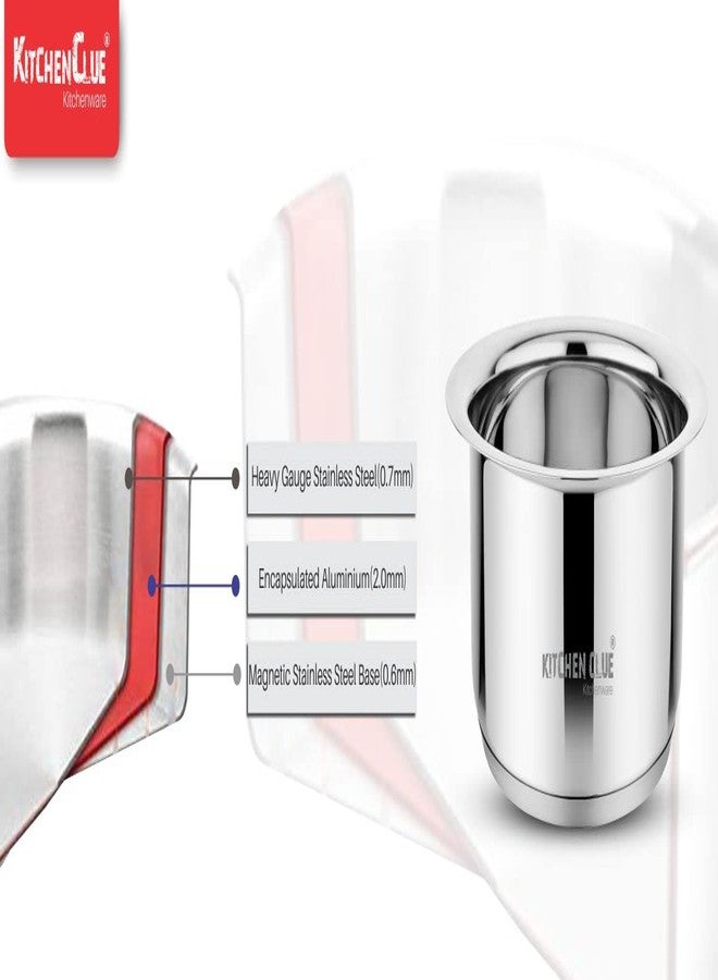 Kitchen Clue Stainless Steel Cookware Set of 3 Pcs, Induction & Gastove Compatible I Heavy Bottom with TRIPLY Base I Milk Bhagona/Patila/Tea Pan/Kadhai (Tope 2000ml + Saucepan 2000ml + Kadhai 2300ml) - Image 5