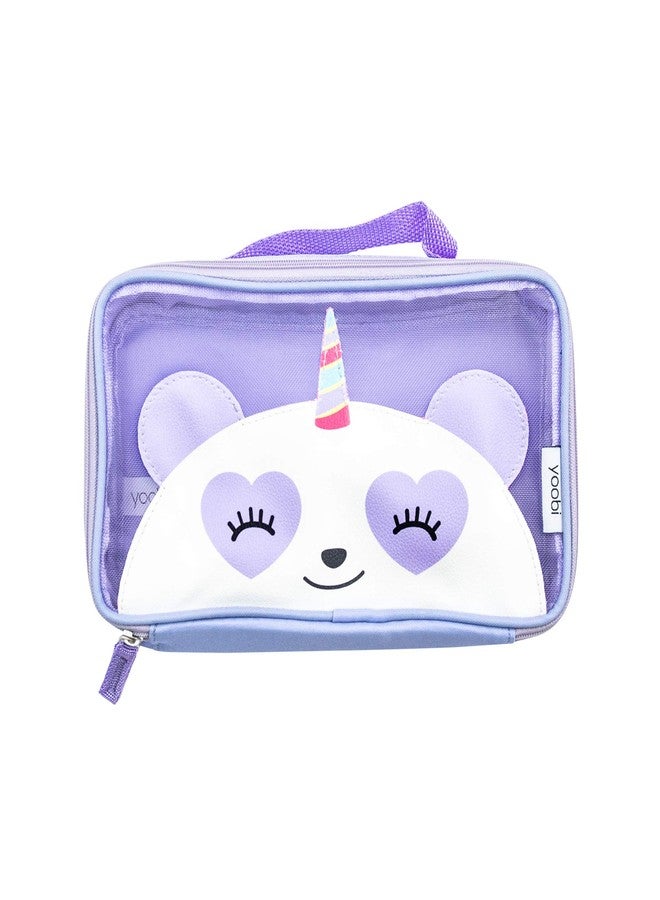 Yoobi Pandacorn Pencil Case - Purple Mesh Cute Pencil Pouch - Pencil Bag w/Carry Handle - Pen Pouch for School or Office - Multifunctional Zippered Pouch Makeup Bag or Toiletries Bag - Image 1