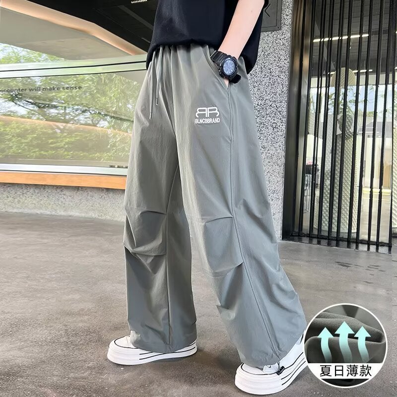 Boys Summer Thin Long Pants 2025 New Medium and Large Kidsren Summer Boys Sports Quick-Drying Ice Silk Anti-Mosquito Pants