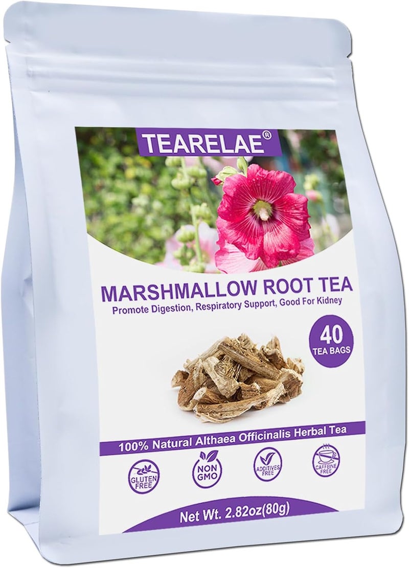 TEARELAE Marshmallow Root Tea Bags - 40 Count - Natural Althaea Officinalis Herbal Tea for Digestion and Respiratory Support - Image 1