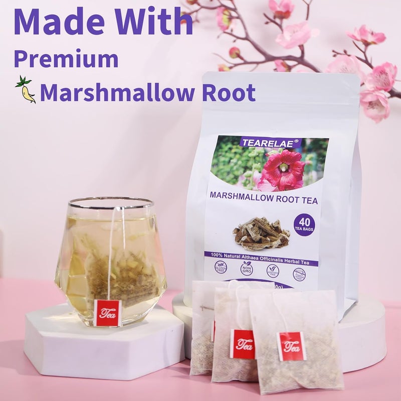 TEARELAE Marshmallow Root Tea Bags - 40 Count - Natural Althaea Officinalis Herbal Tea for Digestion and Respiratory Support - Image 3