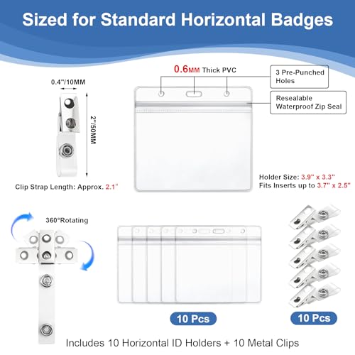 ZHEGUI 100 Pack Horizontal ID Badge Holder with Clip Waterproof PVC Transparent Name Tag Holder with Sealed Zipper Plastic ID Card Holders for Offices Schools Conferences Trade Shows and Events - Image 3