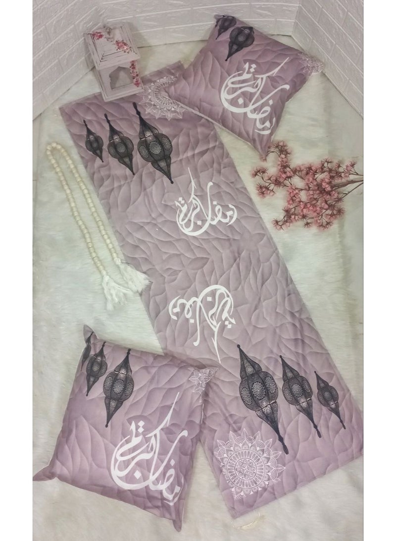ناما سجادة صلاة مبطنة مع وسائد ديكور بتصميم "رمضان كريم" – طقم روحاني فاخر