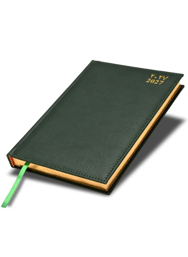 FIS 2027 Golden A5 Diary, 148x210mm, 1 Side Padded Italian PU Cover Materials, Gold Gilded Edges & Sewn Cover, Arabic/English, 70gsm Italian Ivory Paper,  Green Cover-FSDI26AEG27GR - Image 1