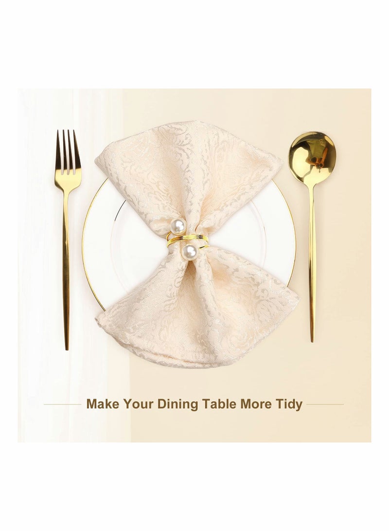 Zikra Set of 12 Gold Pearl Napkin Rings Upgrade Sturdy Metal Napkin Rings Holder Pearl Design Napkin Ring for Wedding Dinning Table Decoration Setting - Image 5