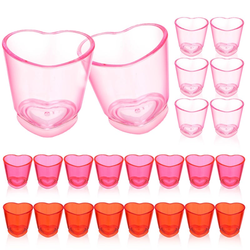 Ferrochef 24 Pack Pink Heart Shot Glasses 1.5 oz Valentine Red Plastic Heart Shaped Shot Cup Bulk with Heavy Bottom Reusable Mini Beer Stein Tasting Cups for Whiskey Valentine's Day, Bachelor Party - Image 1