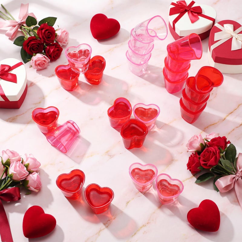 Ferrochef 24 Pack Pink Heart Shot Glasses 1.5 oz Valentine Red Plastic Heart Shaped Shot Cup Bulk with Heavy Bottom Reusable Mini Beer Stein Tasting Cups for Whiskey Valentine's Day, Bachelor Party - Image 3