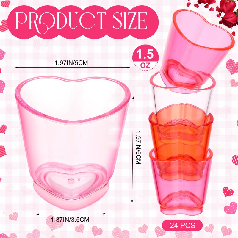 Ferrochef 24 Pack Pink Heart Shot Glasses 1.5 oz Valentine Red Plastic Heart Shaped Shot Cup Bulk with Heavy Bottom Reusable Mini Beer Stein Tasting Cups for Whiskey Valentine's Day, Bachelor Party - Image 2