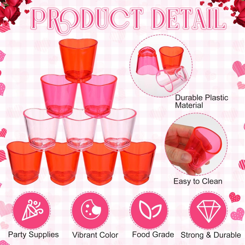 Ferrochef 24 Pack Pink Heart Shot Glasses 1.5 oz Valentine Red Plastic Heart Shaped Shot Cup Bulk with Heavy Bottom Reusable Mini Beer Stein Tasting Cups for Whiskey Valentine's Day, Bachelor Party - Image 4