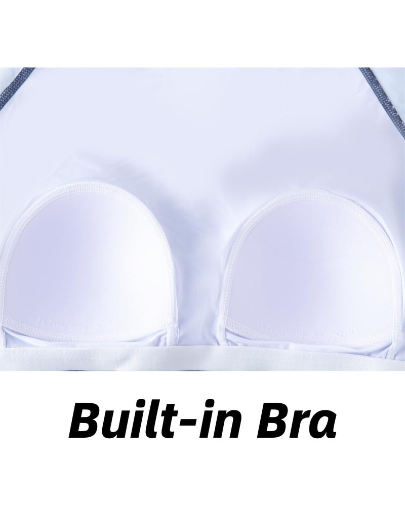 Daci Women Leaf Print Two Piece Rash Guard Long Sleeve Swimsuits UV UPF 50+ Swim Shirt Bathing Suit with Boyshort Bottom M - Image 4