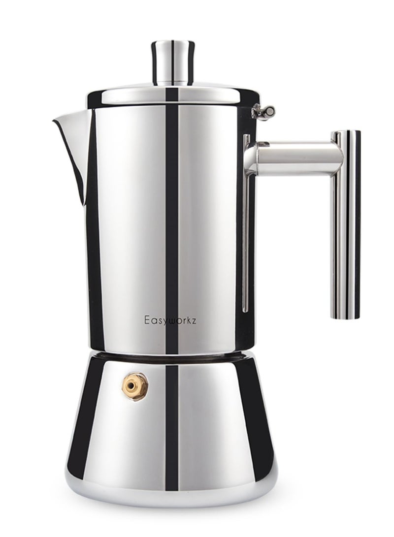 EASYWORKZ Stovetop Espresso Maker Stainless Steel Italian Coffee Machine Maker 6Cup 300ml Moka Pot Induction Espresso Pot  - Image 1