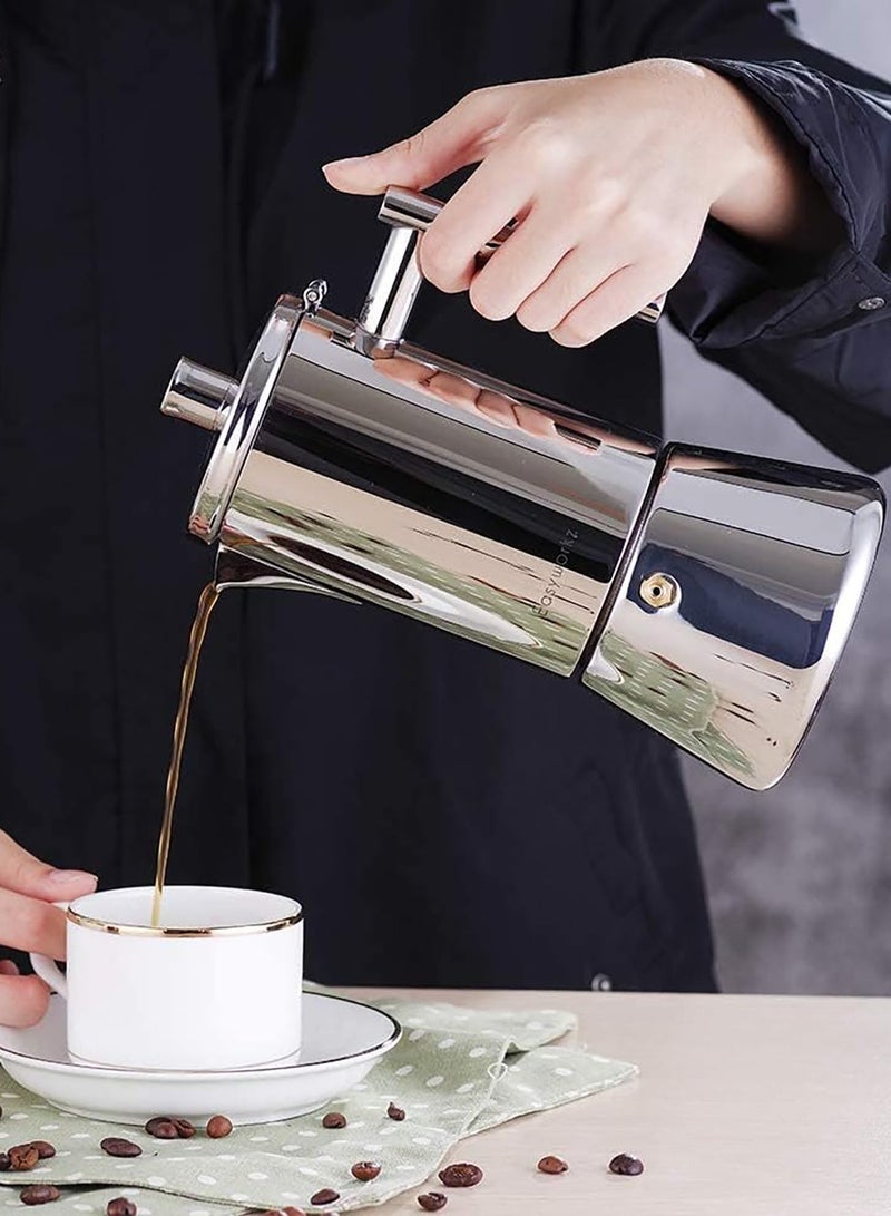 EASYWORKZ Stovetop Espresso Maker Stainless Steel Italian Coffee Machine Maker 6Cup 300ml Moka Pot Induction Espresso Pot  - Image 4