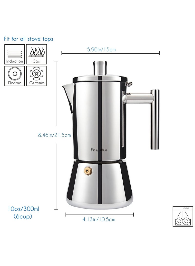 EASYWORKZ Stovetop Espresso Maker Stainless Steel Italian Coffee Machine Maker 6Cup 300ml Moka Pot Induction Espresso Pot  - Image 2