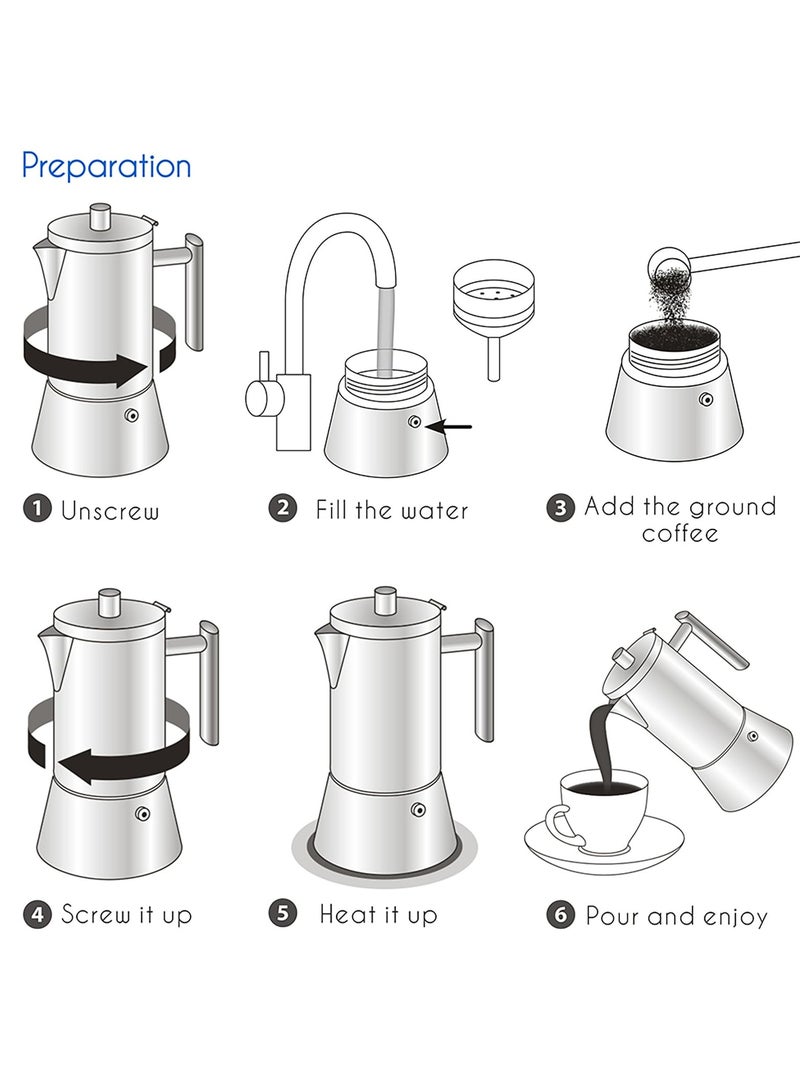 EASYWORKZ Stovetop Espresso Maker Stainless Steel Italian Coffee Machine Maker 6Cup 300ml Moka Pot Induction Espresso Pot  - Image 3