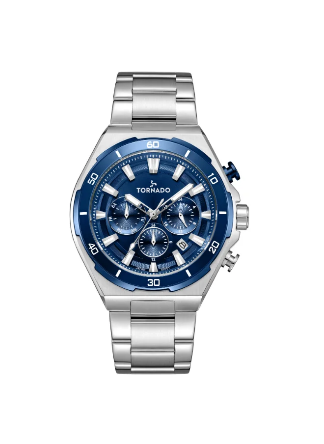 تورنيدو Men's Multi Function Display Watch With Silver Stainless Steel Strap - T24104-SBSN